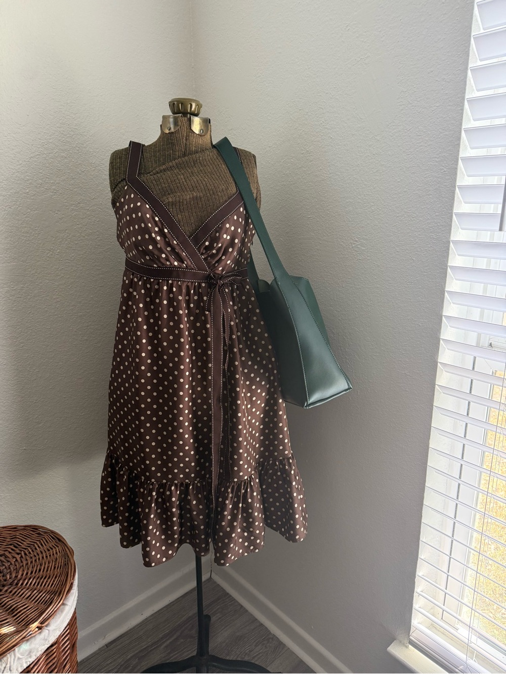Brown Polka Dot Silk Y2K Dress